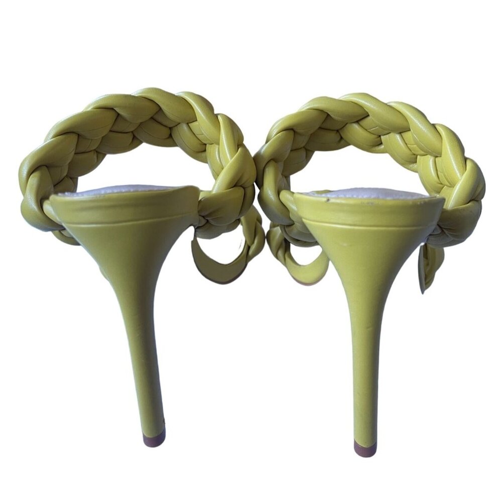 Steve Madden 8.5 Kenley Heel Puffy Braided Leather Square Toe Sandals Yellow - Picture 4 of 6